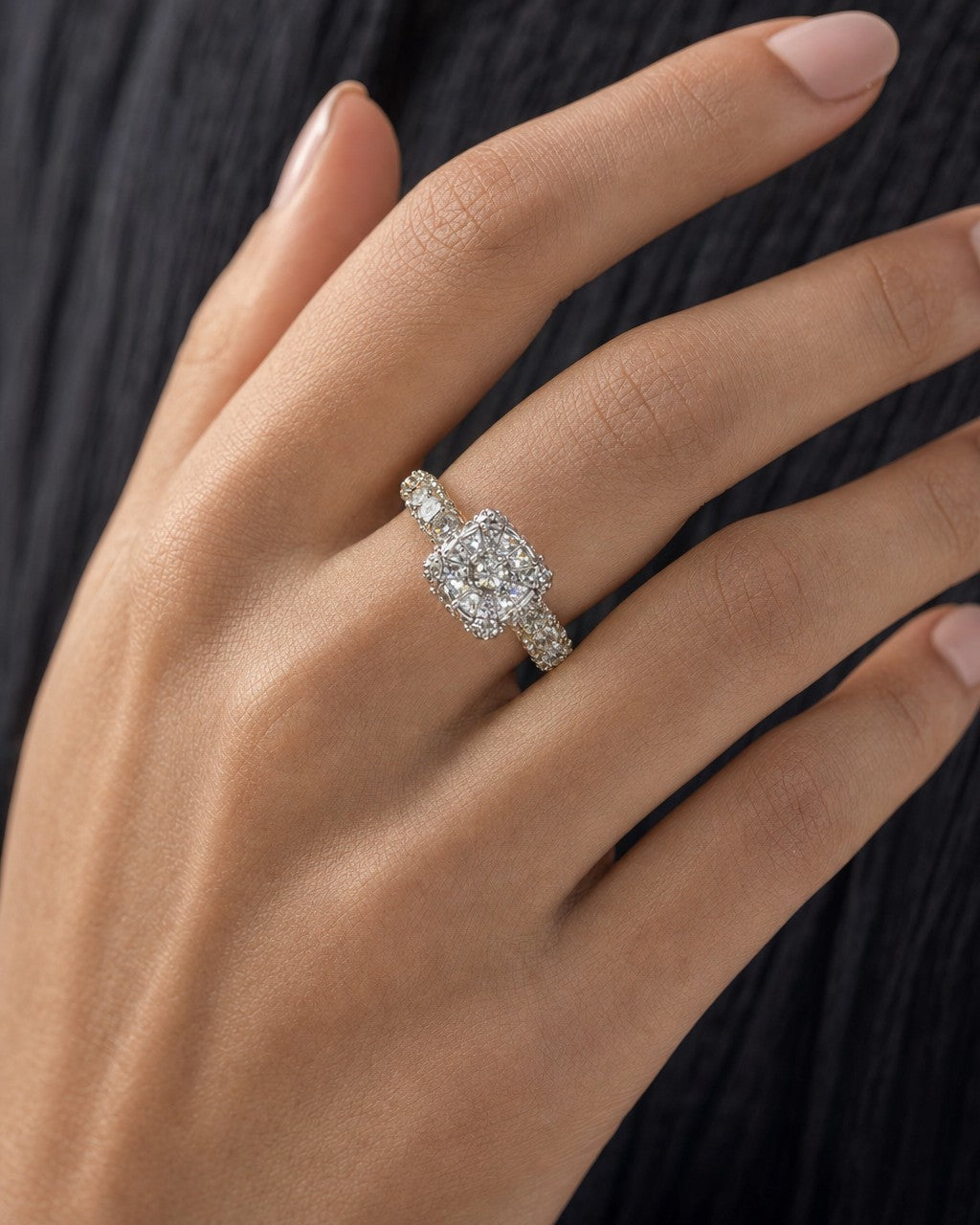 Female model wearing 14K Jumbo Engagement Diamond Ring