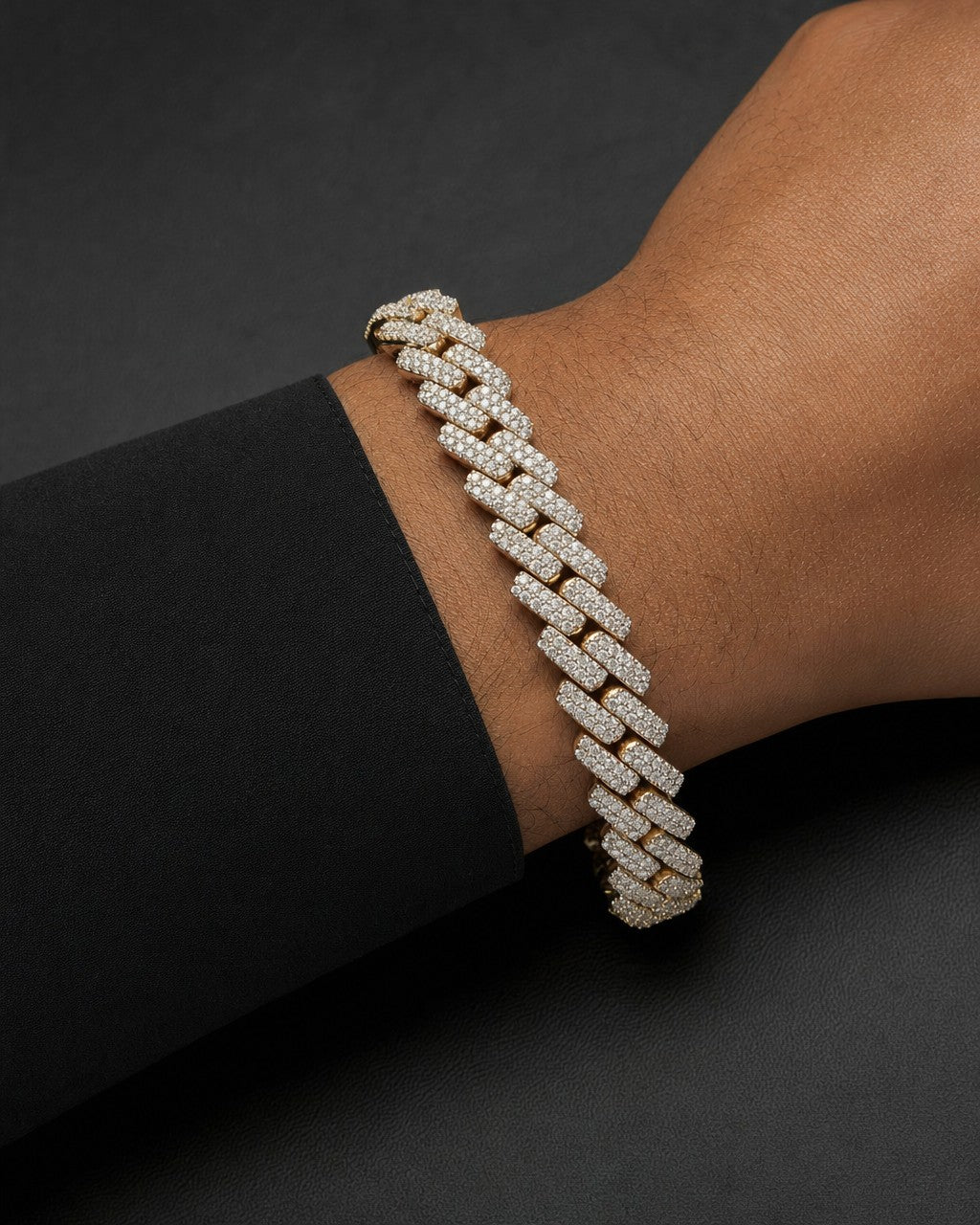 Male model wearing 10K 8.5MM Cuban Link Diamond Bracelet 8"