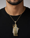 Male model wearing 14K Jesus Diamond Pendant