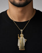 Male model wearing 14K Jesus Diamond Pendant