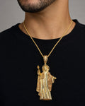 Male model wearing 14K Jesus Diamond Pendant