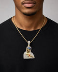 Male model wearing 14K Gangster Gun Diamond Pendant
