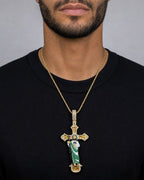 Male model wearing Jesus On Cross Enamel Pendant