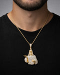 Male model wearing 14K Jesus Christ Diamond Pendant