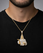 Male model wearing 14K Jesus Christ Diamond Pendant