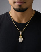 Male model wearing 14K Boxing Glove Diamond Pendant