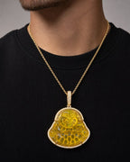 Male model wearing 14K Jumbo Buddha Diamond Pendant