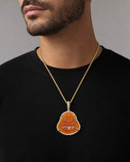 Male model wearing 14K Buddha Diamond Pendant