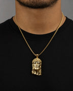 Male model wearing 14K Jesus Head Pendant 1.6"