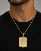 Male model wearing 14K Rectangle Diamond Baguette Picture Photo Pendant