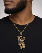 Male model wearing 14K Saint Michael Color Diamond Pendant