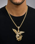 Male model wearing 14K Saint Michael Diamond Pendant