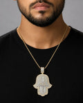Male model wearing 14K Hamsa Diamond Pendant