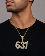 Male model wearing 14K 631 Area Code Diamond Pendant