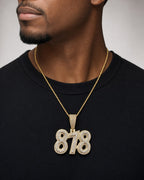 Male model wearing 14K 818 Area Code Diamond Pendant