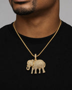 Male model wearing 14K Elephant Diamond Pendant