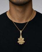 Male model wearing 14k Weed Cannabis Diamond Pendant