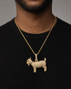 Male model wearing 14K Goat Diamond Pendant