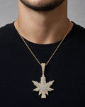 Male model wearing 14k Weed Pendant 3.7ct