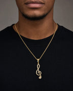 Male model wearing 14K Eighth Music Note Diamond Pendant