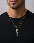 Male model wearing 14K Music Note Diamond Pendant