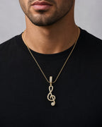 Male model wearing 14K Music Note Diamond Pendant