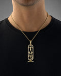 Male model wearing 14K Cathedral Diamond Pendant