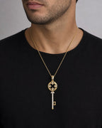Male model wearing 14K Key Diamond Pendant