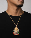 Male model wearing 14K Pharaoh Diamond Pendant 4.9ct