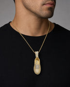 Male model wearing 14K Shoe Diamond Pendant