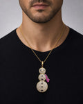 Male model wearing 14K Snowman Diamond Pendant