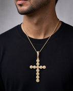 Male model wearing 14K Circle Cross Diamond Pendant