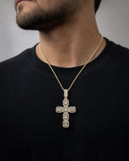 Male model wearing 14K Cross Square Baguette Pendant