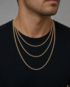 Male model wearing 10K 3.6MM Rope Chain in Rose Gold 16-22"