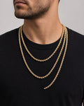 Male model wearing 10K 4.2MM Rope Chain in Rose Gold 18-24"