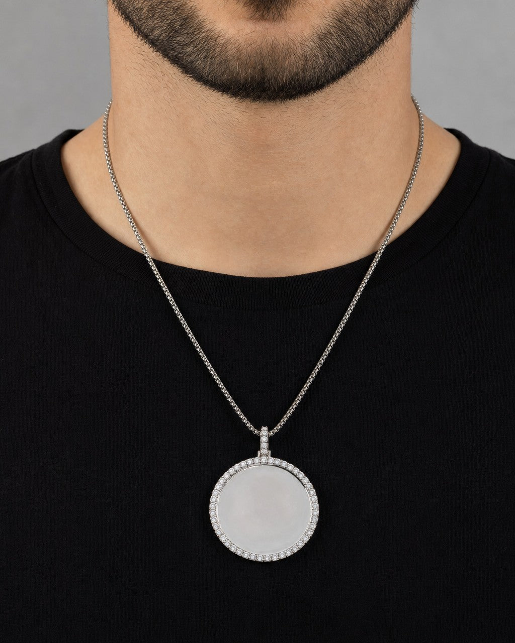 Male model wearing Circle Picture Diamond Pendant