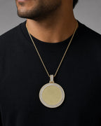 Male model wearing Circle Picture Diamond Baguette Pendant