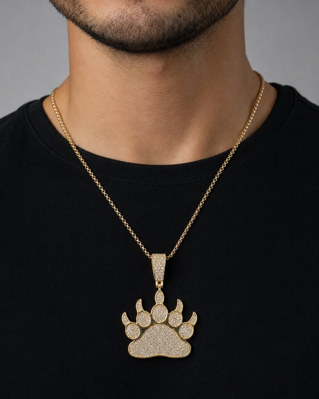 Male model wearing Wolf Paw Pendant