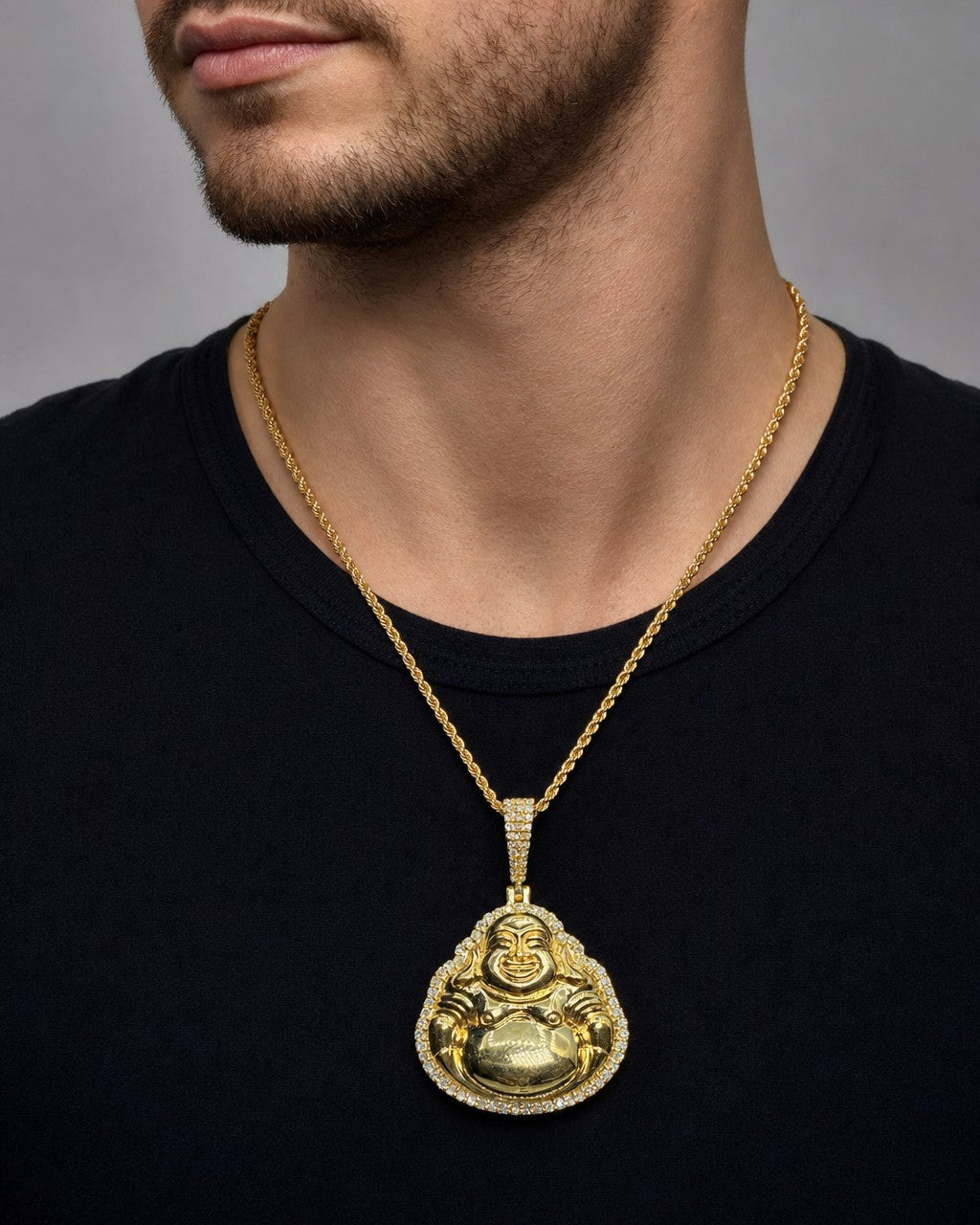 Male model wearing Buddha Pendant 0.7ct