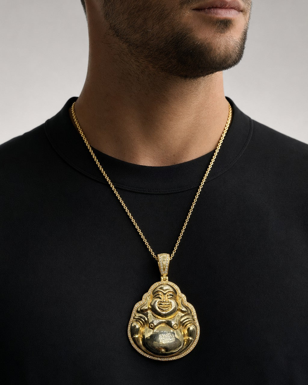 Male model wearing Buddha Pendant 0.9ct