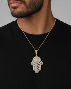 Male model wearing 10K Hamsa Pendant