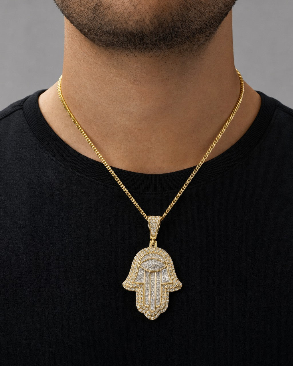 Male model wearing Hamsa Pendant
