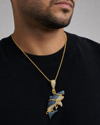 Male model wearing Blue Shark Pendant