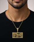Male model wearing One Hundred Dollar Bill Pendant