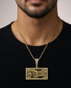 Male model wearing One Hundred Dollar Bill Pendant