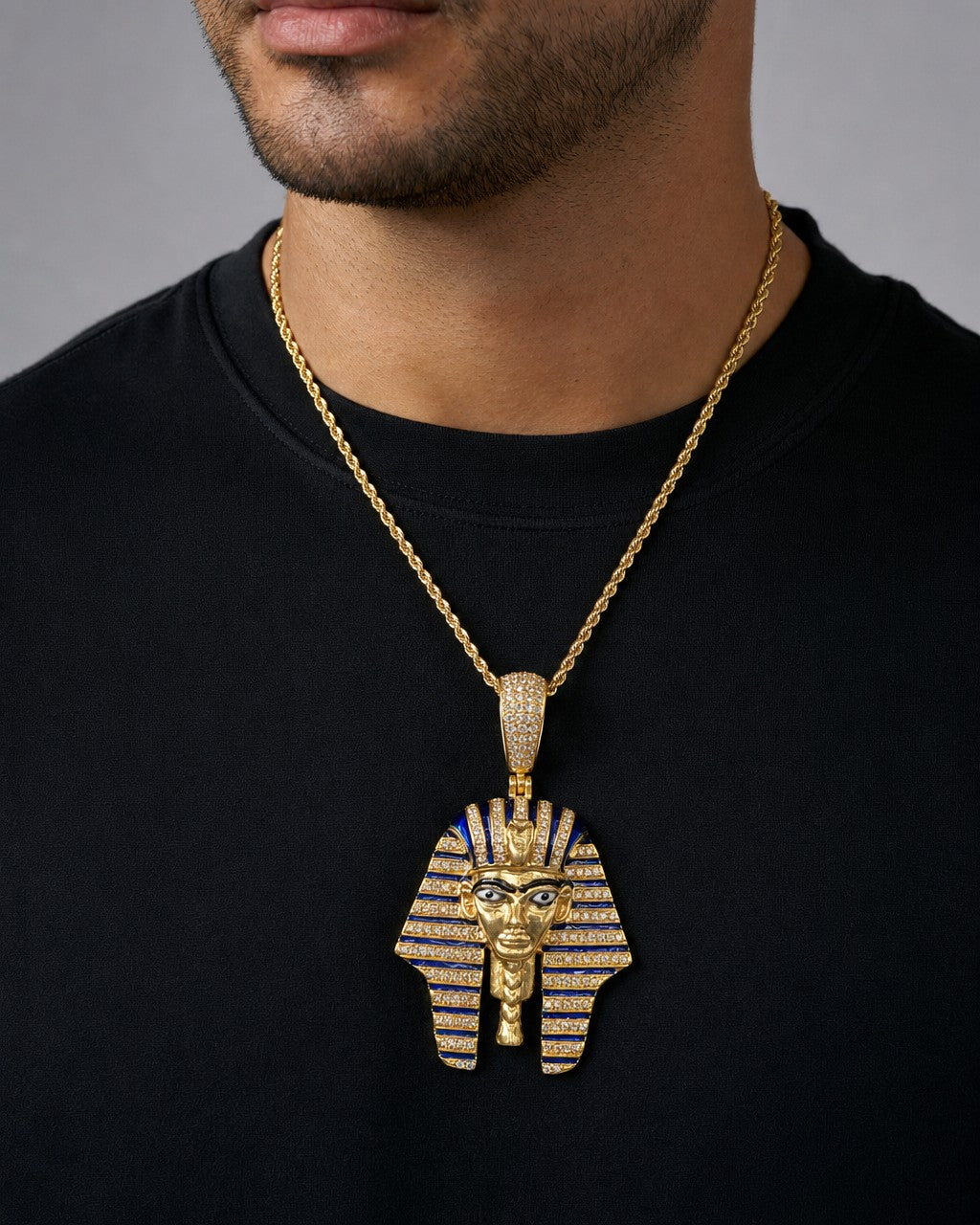 Male model wearing 10k Pharaoh Pendant