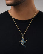 Male model wearing 10K Flying Bird Diamond Pendant