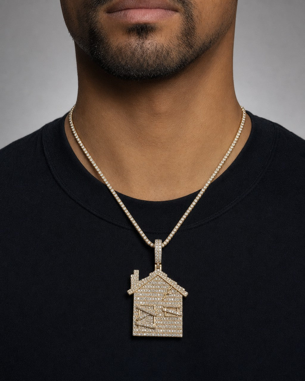 Male model wearing Trap House Pendant