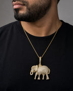 Male model wearing 10K Elephant Diamond Pendant 1.8ct