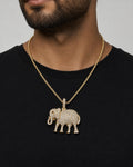 Male model wearing 10K Elephant Diamond Pendant 3.1ct
